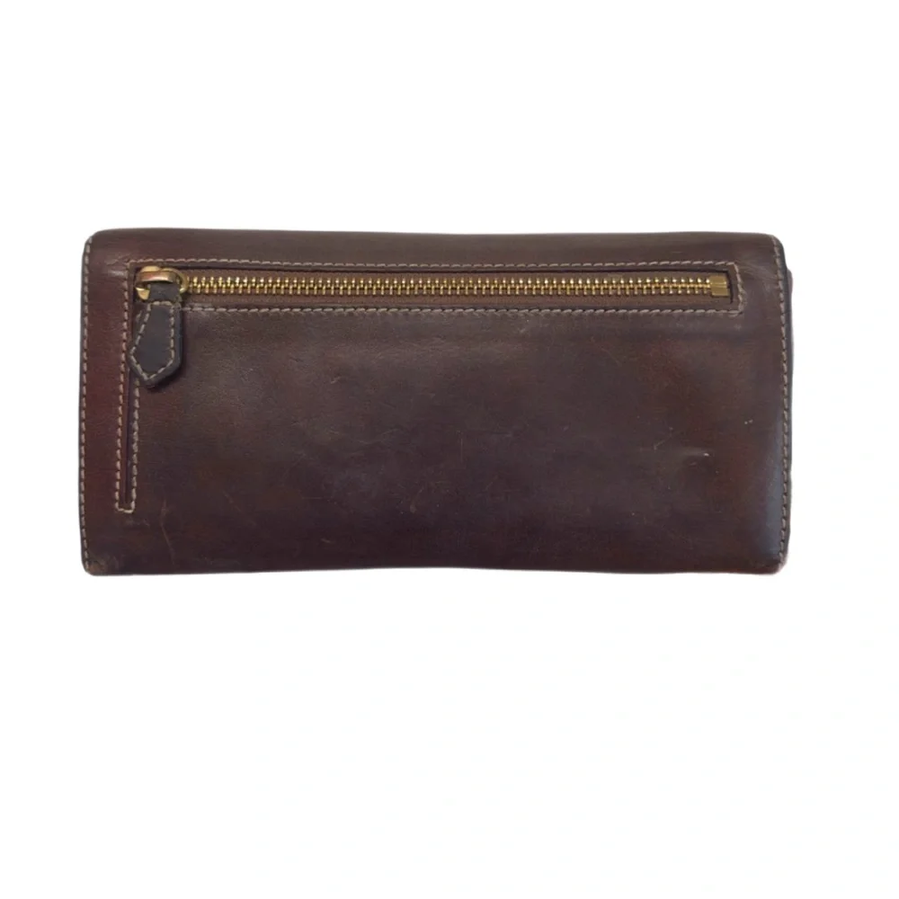 DOONEY & BOURKE ~ Dark Brown Long Leather Wallet with Fall Color Paisley Print